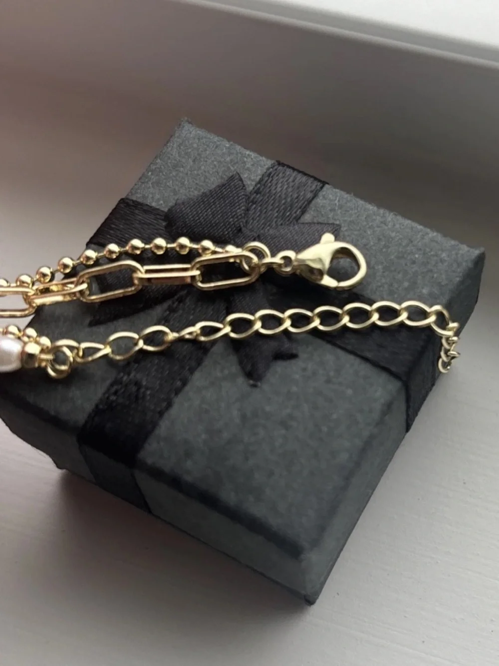 Gold Plated Layered Bracelet Faux Pearl Chain Pink CZ Celestial Charm Adjustable - Picture 11 of 11
